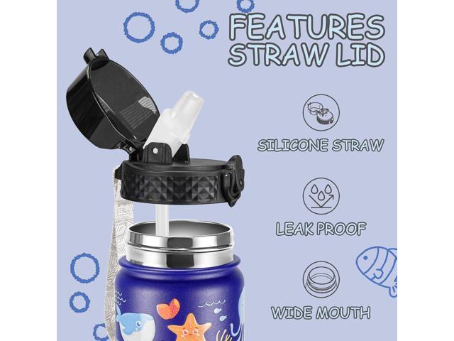 GOPPUS Kids Water Bottle (Straw Lid) - 14 Oz Stainless Steel Travel Bottle, Double Wall Vacuum Leak Proof Kids Cup for School Boys Girls,Under the Sea