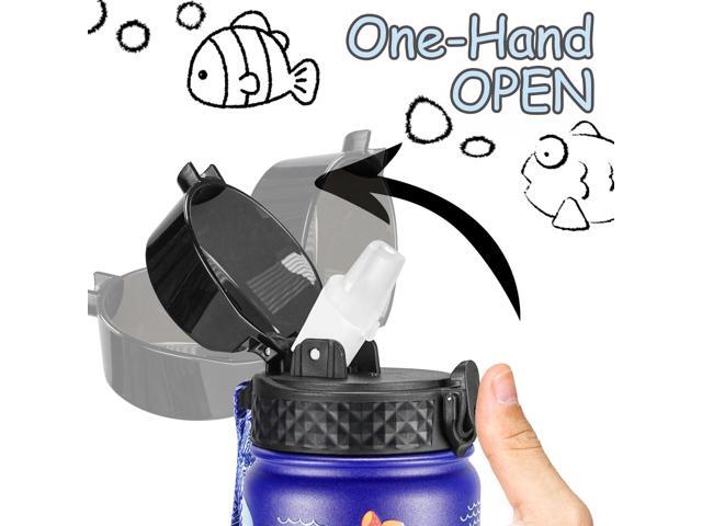 GOPPUS Kids Water Bottle (Straw Lid) - 14 Oz Stainless Steel Travel Bottle, Double Wall Vacuum Leak Proof Kids Cup for School Boys Girls,Under the Sea