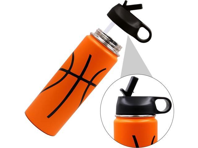 22 oz Basketball Water Bottle, Metal Travel Tumbler Sports Flask with 2 Lids, Stainless Steel Double Wall Vacuum Insulated Leakproof Water bottles,...