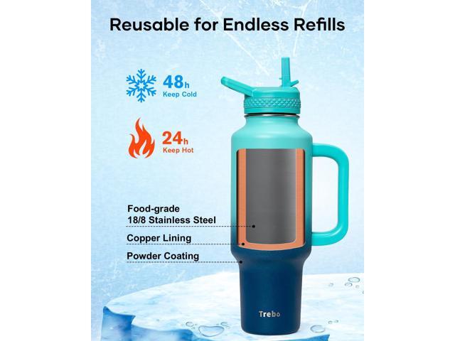 Trebo 40 oz Water Bottle Insulated Fit Car Cup Holder with Handle, Stainless Steel Retro Bottles Tumbler with Straw Lids, Vacuum Double Wall,Keep...