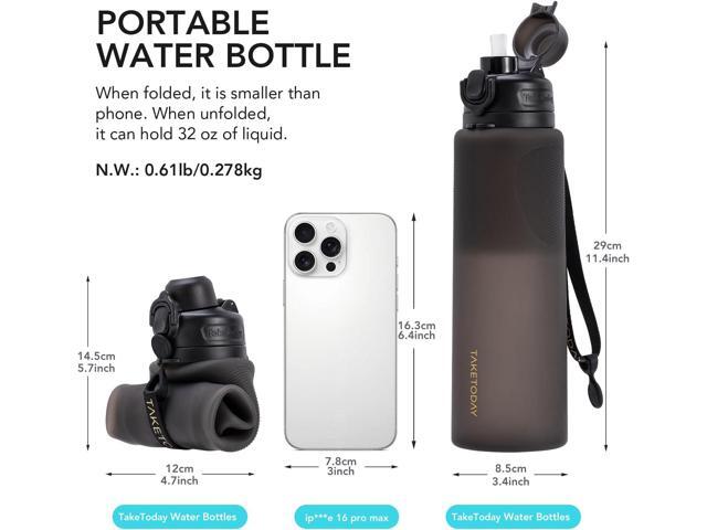 TakeToday Collapsible Water Bottles 32oz, Foldable Travel Water Bottle, BPA Free, Silicone Water Bottle Leakproof for Hiking, International Travel,...