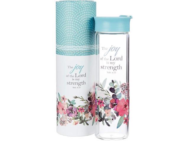 Christian Art Gifts Reusable Floral Glass Water Bottle with Light Blue Pop-Up Lid for Travel and Beverages - 20 oz Bottle with Inspirational...