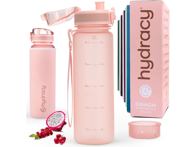 Hydracy Water Bottle with Time Marker -Large BPA Free Water Bottle & No Sweat Sleeve -Leak Proof Gym Bottle with Fruit Infuser Strainer & Times to...