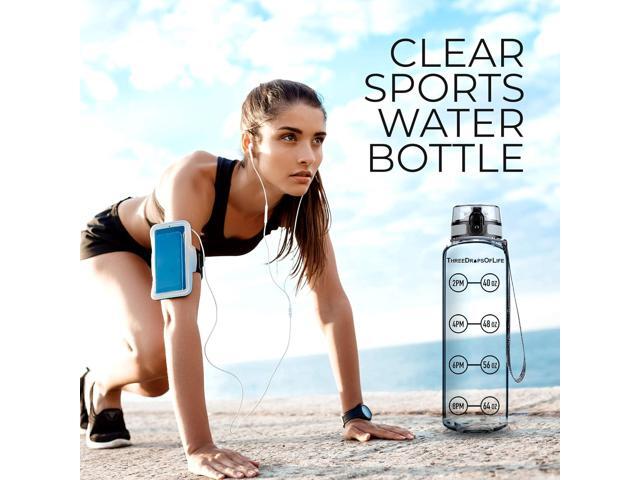 Time Marked Water Bottle, Clear Sports Timed Bottle 32 oz, Best for Measuring Water Intake, Tritan BPA-Free One Liter Hydration Tracker