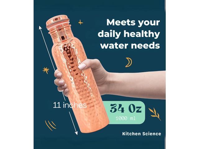 Authentic Ayurvedic Copper Water Bottle With Handle (34 oz/1000 ml) Lab-Tested, Leak-Proof Includes Free Sleeves & Carrying Bag Ideal for...