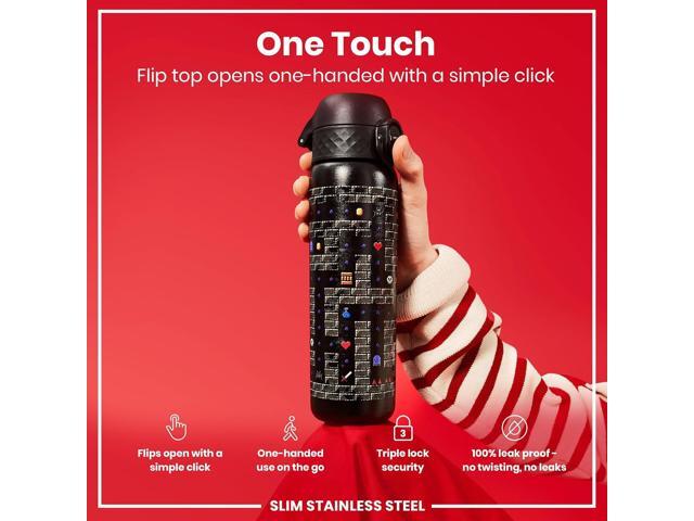 ION8 Steel Water Bottle, 600 ml/20 oz, Leak Proof, Easy to Open, Secure Lock, Dishwasher Safe, Flip Cover, Fits Cup Holders, Carry Handle, Durable,...