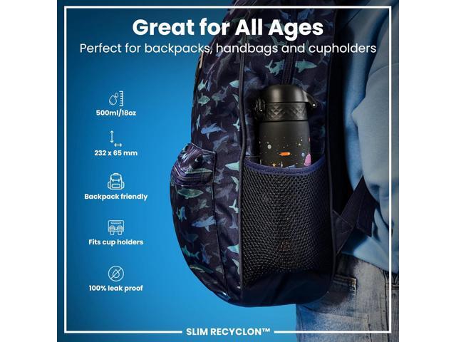 Ion8 Water Bottle, 500 ml/18 oz, Leak Proof, Easy to Open, Secure Lock, Dishwasher Safe, BPA Free, Hygienic Flip Cover, Carry Handle, Easy Clean,...