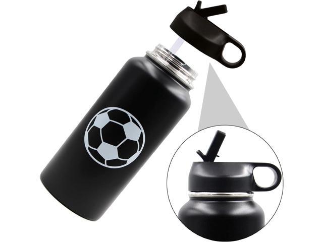 32 oz Soccer Water Bottle, Wide Mouth Sports Flask Travel Tumbler with 2 Lids, Stainless Steel Double Wall Vacuum Leak Proof Insulated Water...