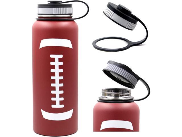 40 oz Football Water Bottle, Metal Travel Tumbler Sports Flask with 2 Lids, Stainless Steel Double Wall Vacuum Leakproof Insulated Water Bottles,...