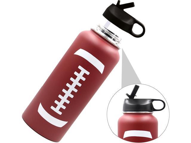 40 oz Football Water Bottle, Metal Travel Tumbler Sports Flask with 2 Lids, Stainless Steel Double Wall Vacuum Leakproof Insulated Water Bottles,...