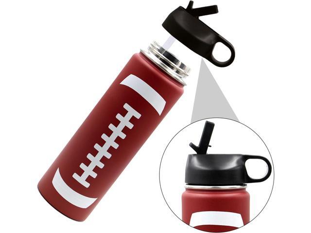 22 oz Football Water Bottle, Metal Travel Tumbler Sports Flask with 2 Lids, Stainless Steel Double Wall Vacuum Leak Proof Insulated Water Bottles,...