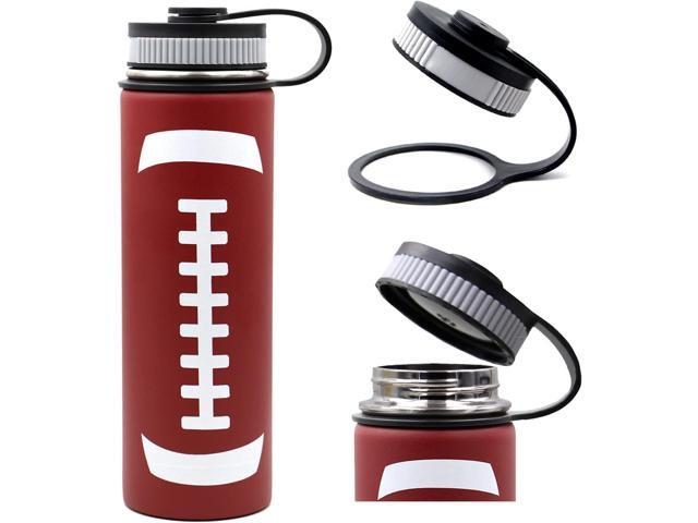 22 oz Football Water Bottle, Metal Travel Tumbler Sports Flask with 2 Lids, Stainless Steel Double Wall Vacuum Leak Proof Insulated Water Bottles,...