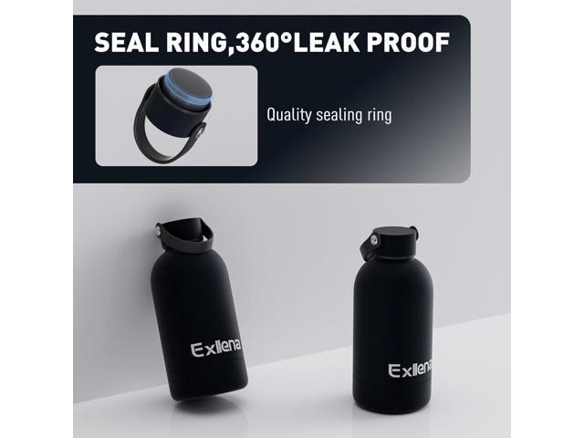 Small Water Bottles 12 oz with Handle Lid and Carabiner, Mini Insulated Water Bottle Double Wall Vacuum Leakproof for Kids/Adults (Black)