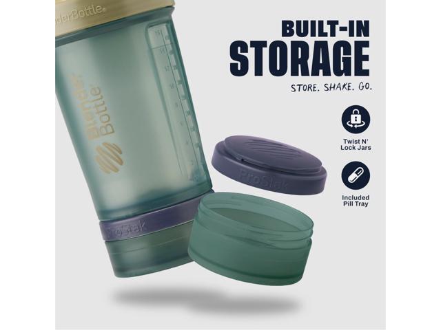 BlenderBottle Shaker Bottle with Pill Organizer and Storage for Protein Powder, Classic V2 ProStak System, 22-Ounce, Tan
