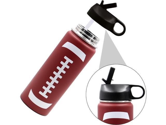 18 oz Football Water Bottle, Metal Travel Tumbler Sports Flask with 2 Lids, Stainless Steel Double Wall Vacuum Insulated Leakproof Water Bottles,...