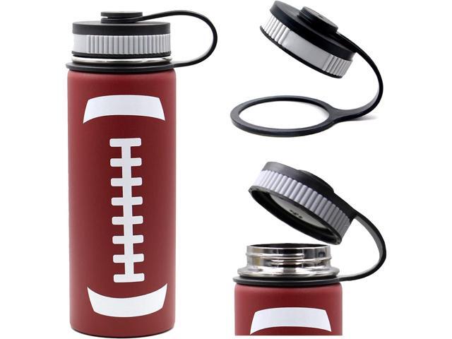 18 oz Football Water Bottle, Metal Travel Tumbler Sports Flask with 2 Lids, Stainless Steel Double Wall Vacuum Insulated Leakproof Water Bottles,...