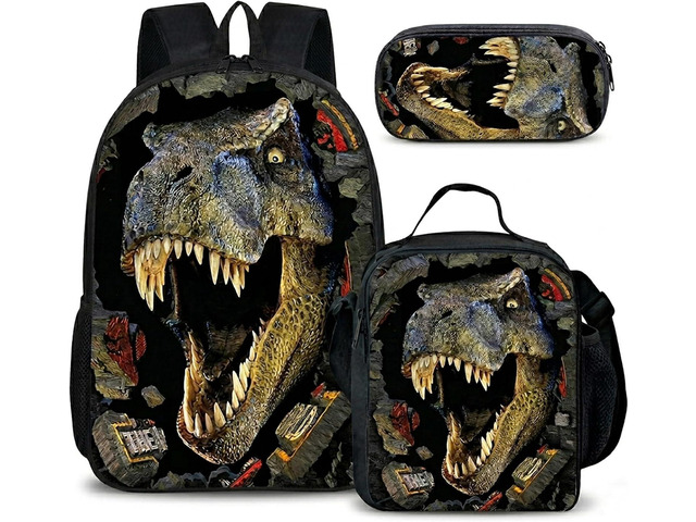 Dinosaur Backpack with Lunch Box, for Boys Aged 57 Jurassic T. rex Fan Favorite: 3-in-1 School Backpack Set, Waterproof Nylon Fabric, 17' (T. rex...