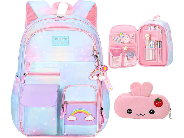 Girls Backpack Starry Rainbow Bookbag Cute Large Capacity Backpack Multifunction Fashion Casual Laptop Travel Bag For Girl (Blue-17inch)