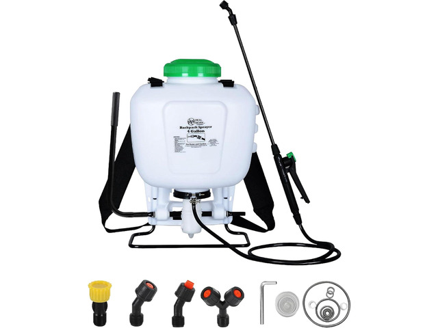 REALWORK 4-Gallon Backpack Sprayer with Padded Shoulder Strap for Pests & Weeds, Watering Garden, and Spraying Plants, in Translucent White
