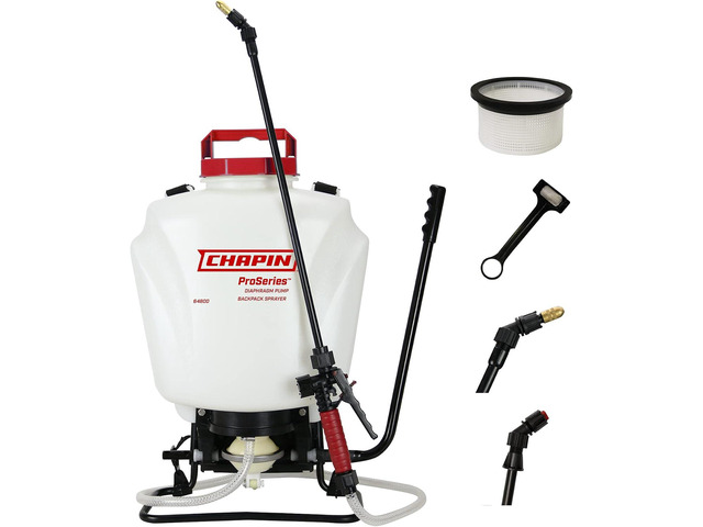 Chapin International 64800 4-Gallon ProSeries Liquid and Wettable Powder Diaphragm Pump Backpack Sprayer for Fertilizer, Herbicides and Pesticides,...