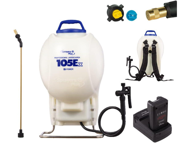 Sprayers Plus 105ex Backpack Sprayer 4 Gallon Battery Powered, 20V Lithium Battery, Chemcial Resistant Viton Seals Brass Wand, Adjustable Nozzles...