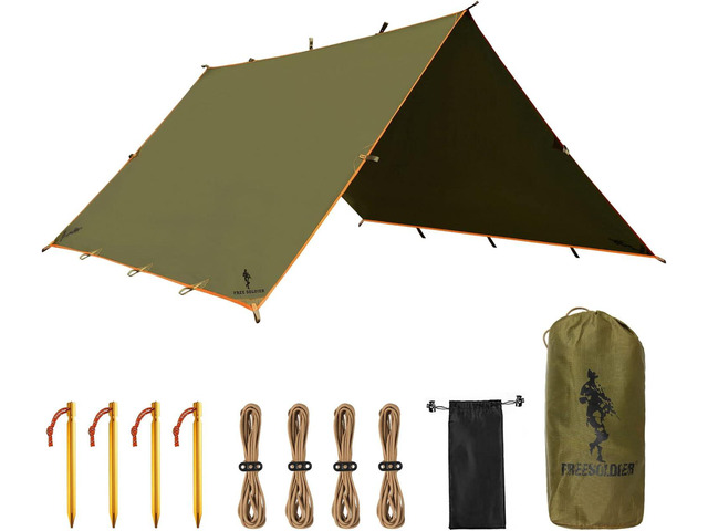 FREE SOLDIER Waterproof Camping Tarp Shelter Awning Lightweight, Compact, Quick Wetup, Waterproof Sun Shelter Campingtarp,For Backpacking, Beach,...