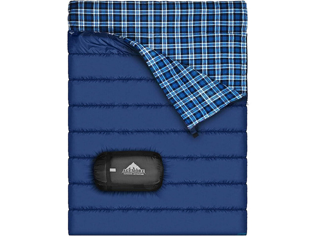 Cotton Flannel Double Sleeping Bag, 2 Person Camping Sleeping Bag Queen Size for Adults Couples Family Camping Backpacking Hiking or Rv...