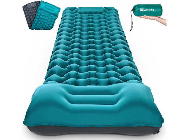 AKSOUL Camping Sleeping Pad with Pillow: Extra Thick 3.9 inch Ultralight Self Inflating Air Mat, Compact Lightweight Insulated Inflatable Sleep...