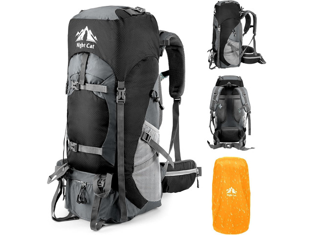 Night Cat Hiking Backpacks 70L Camping Backpacking Packs for Men Women Lightweight Outdoor for Mountaineering Traveling, No Internal Frame
