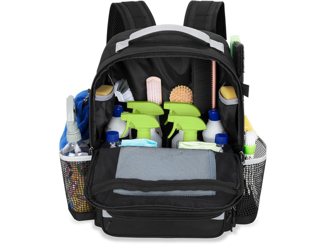 HODRANT Cleaning Backpack with Bottom Plate & Waterproof Bottom Large Supplies Bag with Multiple Pockets for Housekeeping Tools, Cleaning...