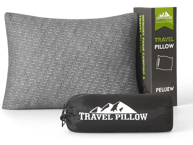 Small Shredded Memory Foam Pillow, Camping Pillow Travel Pillow - Compressible Medium Firm, Breathable Cover, Ideal Backpacking Hiking, Airplane...