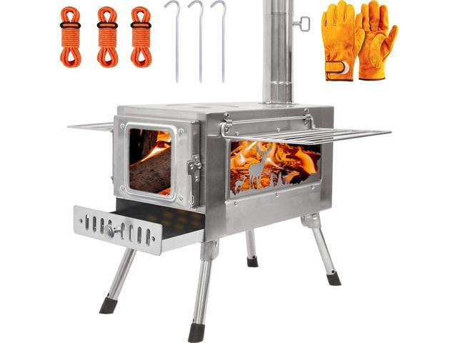 GreyHoo Camping Wood Stove with Chimney for Cooking & Heating Stainless Steel, Portable with Pipe, for Tent Hiking Fishing Backpacking, Easy...