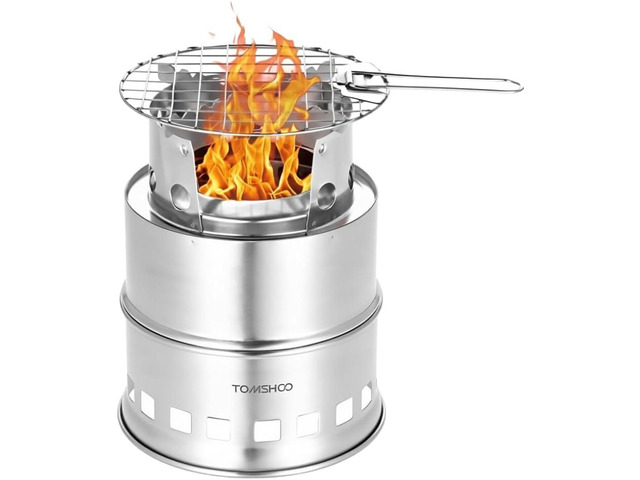 TOMSHOO Portable Folding Windproof Wood Burning Stove Compact Stainless Steel Alcohol Stove Outdoor Camping Hiking Backpacking Picnic BBQ