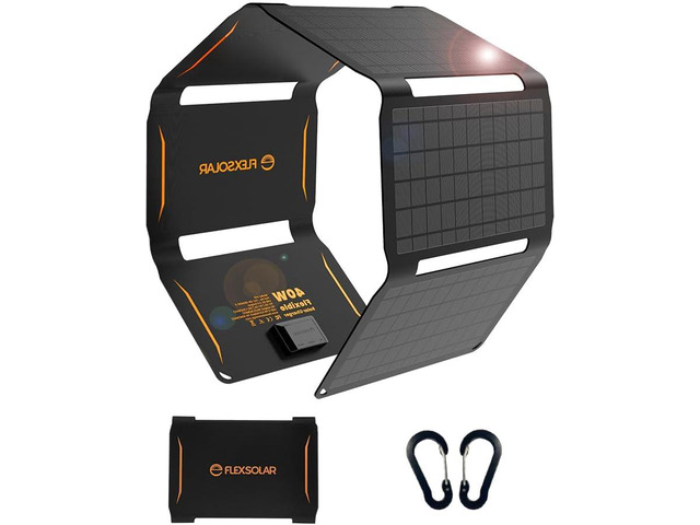 FlexSolar 40W Foldable Solar Panel Charger, USB-C USB-A & DC Outputs Waterproof portable solar charger for camping, hiking, backpacking; works...