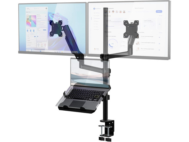 WALI Dual Monitor and Laptop Stand for 17' Notebook and 32' Screens 3-in-1 Adjustable Monitor Mount with Laptop Tray, Laptop Arm Mount for Desk,...