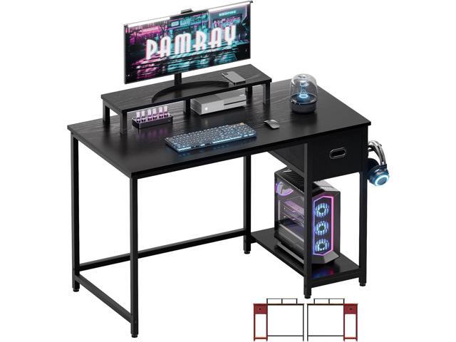 Pamray 39 Inch Small Computer Desk with Monitor Stand and Drawer for Gaming Small Gaming Desk, for Bedroom Small Spaces, Home Office, Dorm and...