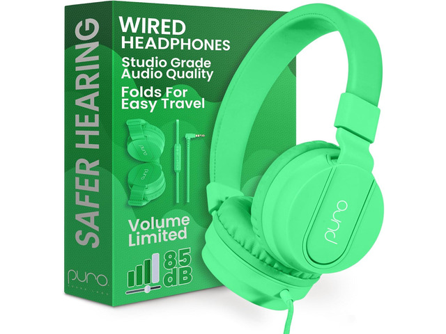 Puro Sound Labs - Kids Headphones, Volume-Limiting 85dB, PuroBasic, Green Adjustable, Safer & Comfortable Headphones for Kids Compatible with...