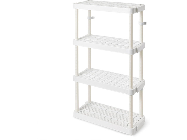 Gracious Living 14 x 32 x 54.5 Inch 4 Tier Adjustable Ventilated Medium Duty Shelving Units for Home, Garage, Basement, and Laundry, White