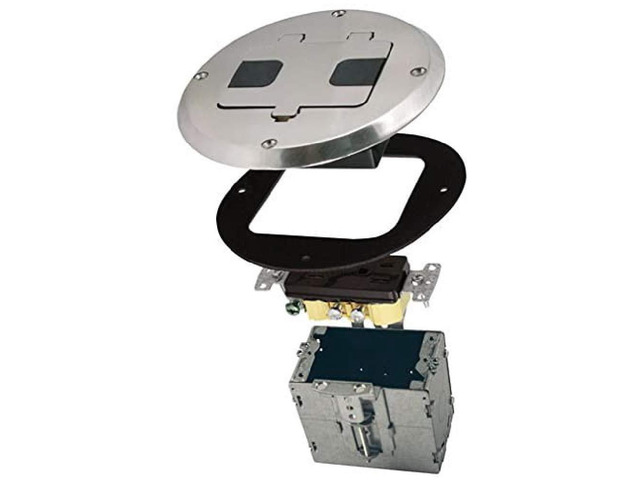 RACO 1-Gang Floor Box Kit, Recessed Duplex 15A TR Device, Steel Box, Nickel