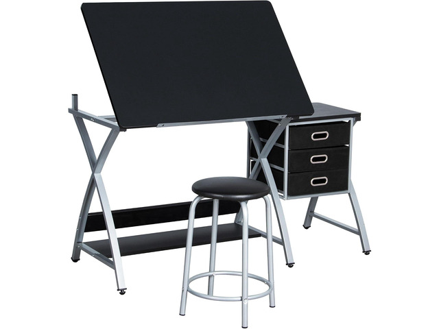 Yaheetech Drafting Table with Storage & Stool, Adjustable Art Drawing Desk