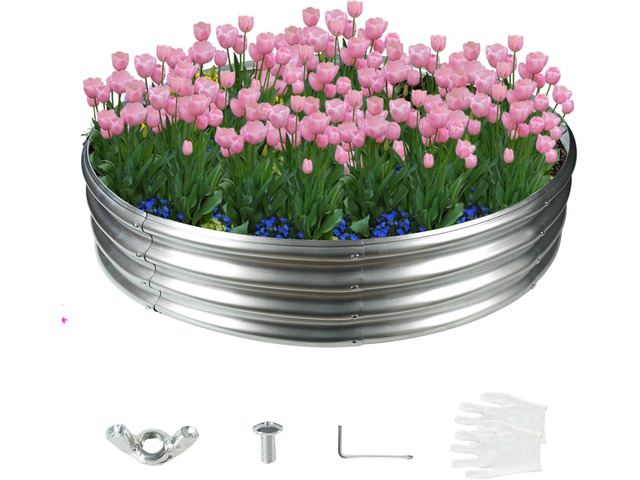 12 Inch Tall 60 Inch Diameter Round Silver Raised Garden Bed Kits Outdoor