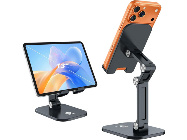 OCYCLONE Phone Stand, Foldable Cell Phone Stand Holder for Desk Office Accessories Adjustable Height and Angle iPhone Stand - Black