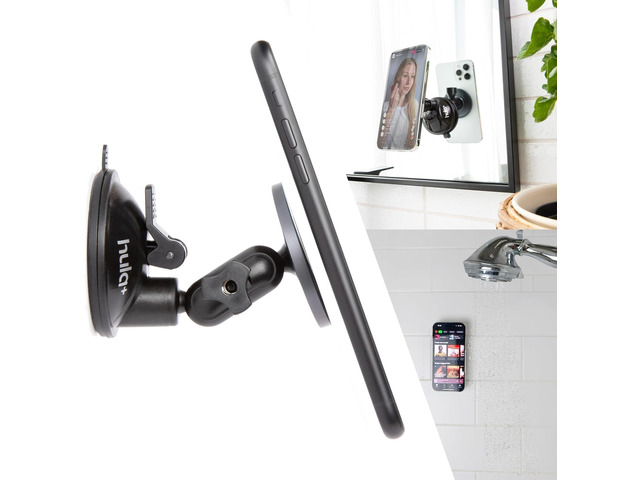 hula+ MagSafe Phone Holder Portable Mount, Reusable Stand for Shower, Mirror, Kitchen, Window, & Bathroom Compatible with MagSafe Adjustable...