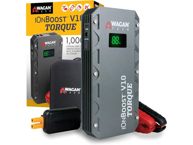 Wagan EL7507 Jump Starter iOnBoost V10 Torque 1000Amp Peak 12V Portable Lithium Car Battery Up to 7.8L V10 or 6.7L Diesel, 12V Jump Pack with...