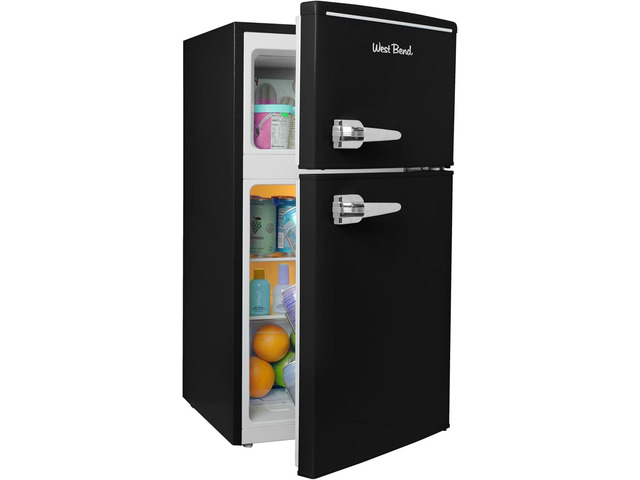 West Bend Mini Fridge with Freezer for Bedroom, Office, Bar or Dorm Room, Retro Compact Refrigerator features Glass Shelves, Manual Defrost and...