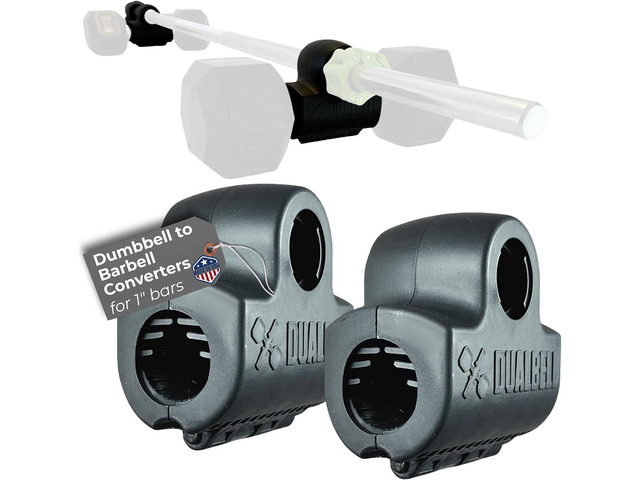 Dumbbell Converter to Barbell for 1' Bars, 250lb, Black w/Collars