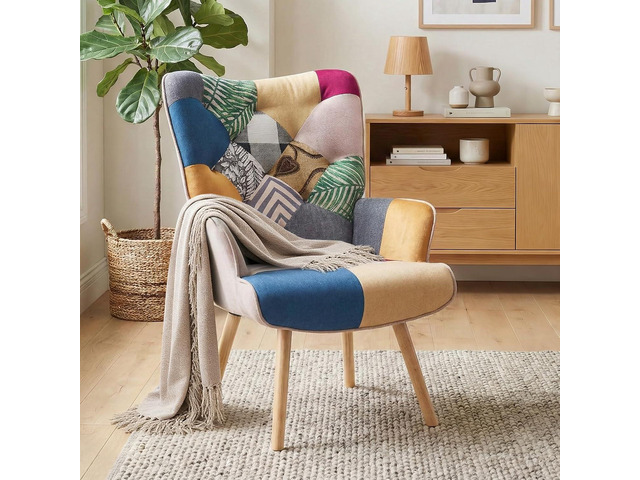Joysoul Living Room Accent Chair, Modern High Back Armchair, Boho Patchwork Fabric Chair, Colorful Upholstered Reading Chair with Solid Wood Legs...