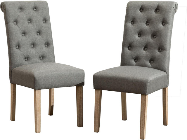 Roundhill Furniture Habit Grey Solid Wood Tufted Parsons Dining Chair (Set of 2), Gray