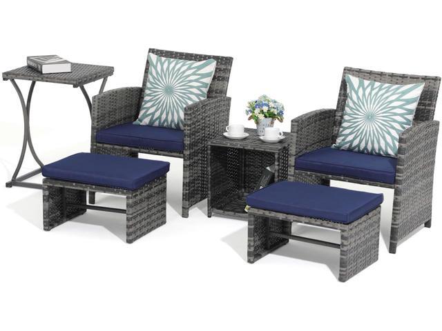 OC Orange-Casual 6 Pcs Wicker Patio Furniture Set with Ottomans, Navy Blue