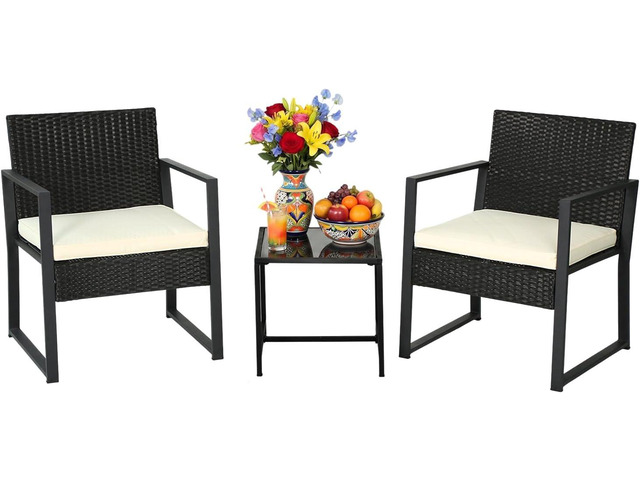 FDW 3-Piece Patio Furniture Set Khaki Outdoor Wicker Furniture with Coffee Table Modern Rattan Chairs Conversation Set Outdoor Seating ...